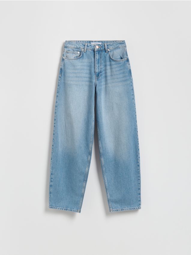 Reserved - Jeansy barrel leg - niebieski