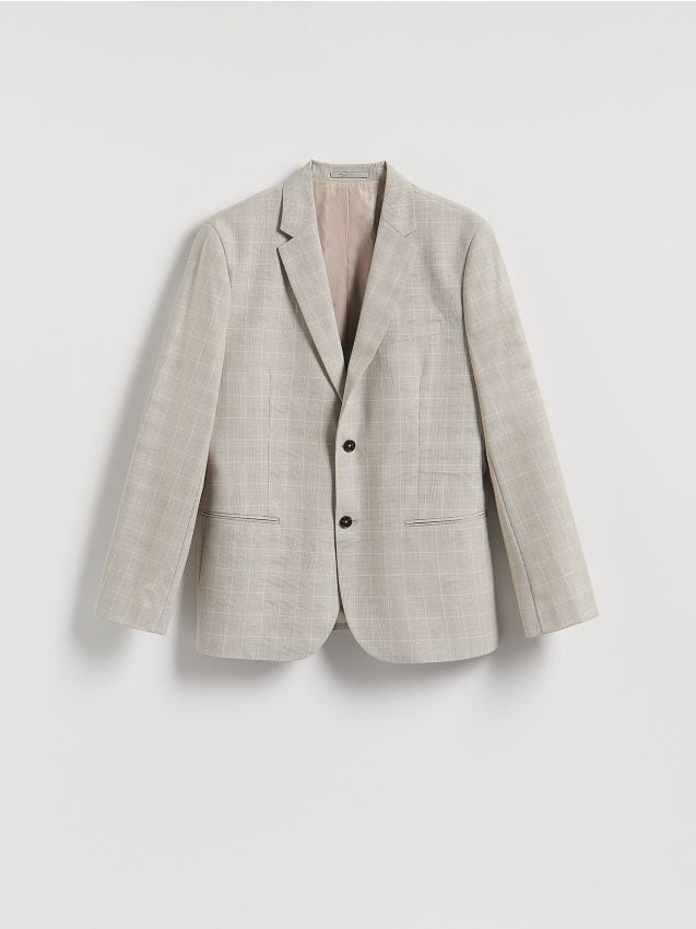 Reserved - Marynarka slim fit w kratę - beżowy