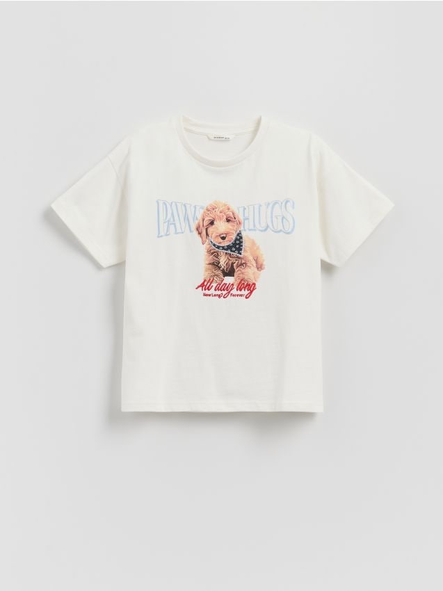 Reserved - T-shirt z nadrukiem - złamana biel