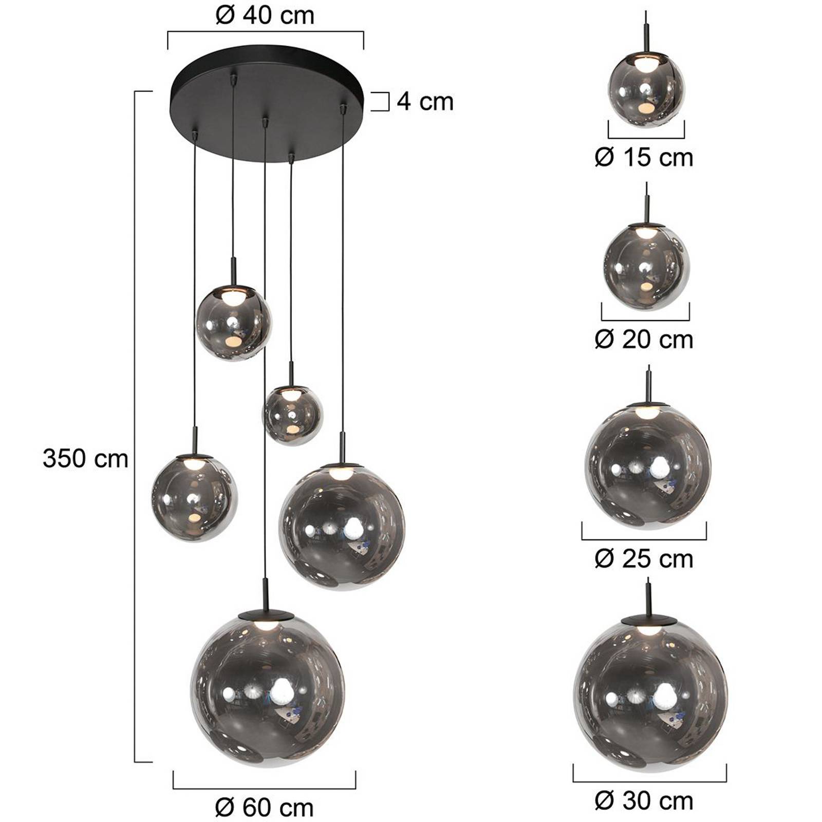 Steinhauer Lampa wisząca Bollique, możliwość ściemniania, aluminiowy / szary / cynkowy, salon / jadalnia, szkło