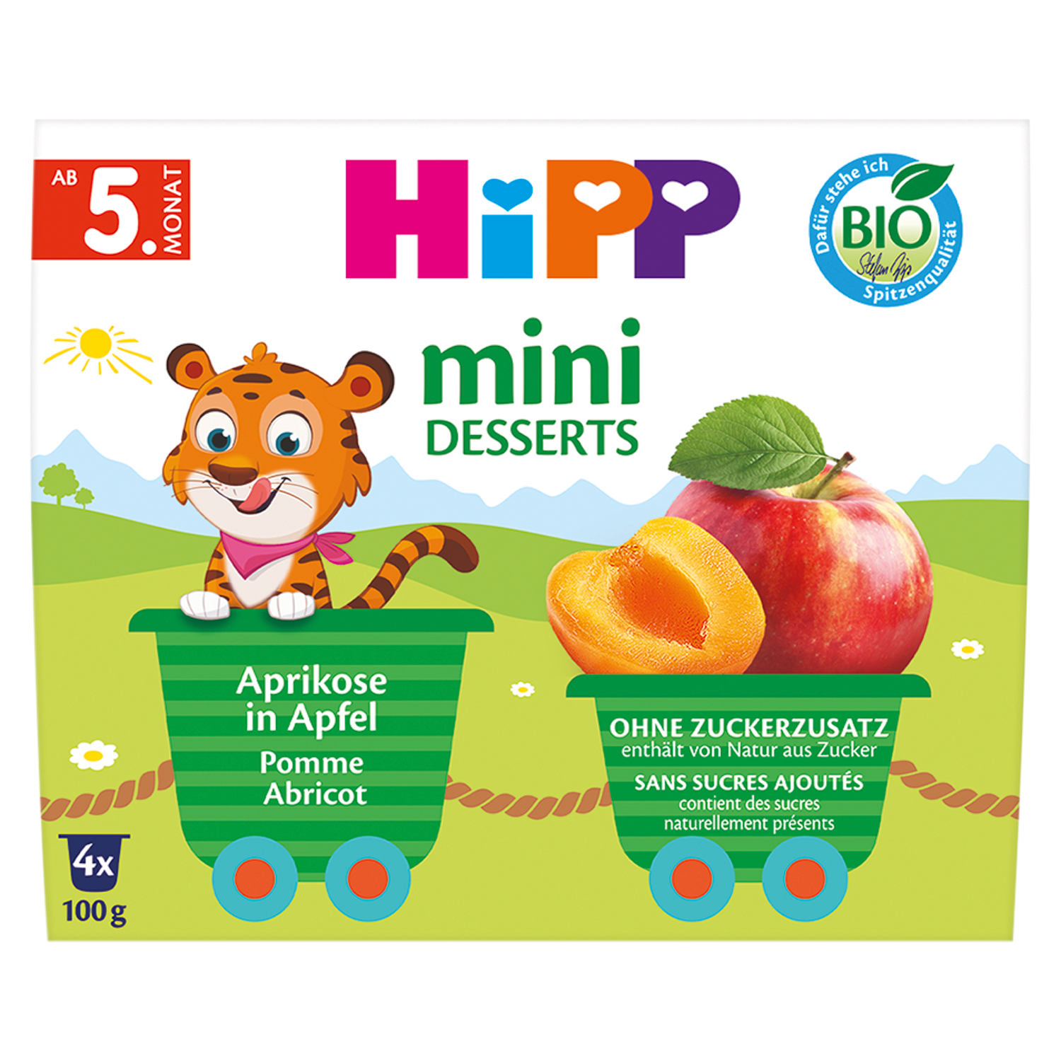 HiPP Mini Deser Bio, jabłko, morela, po 5 miesiącu, 4 x 100 g