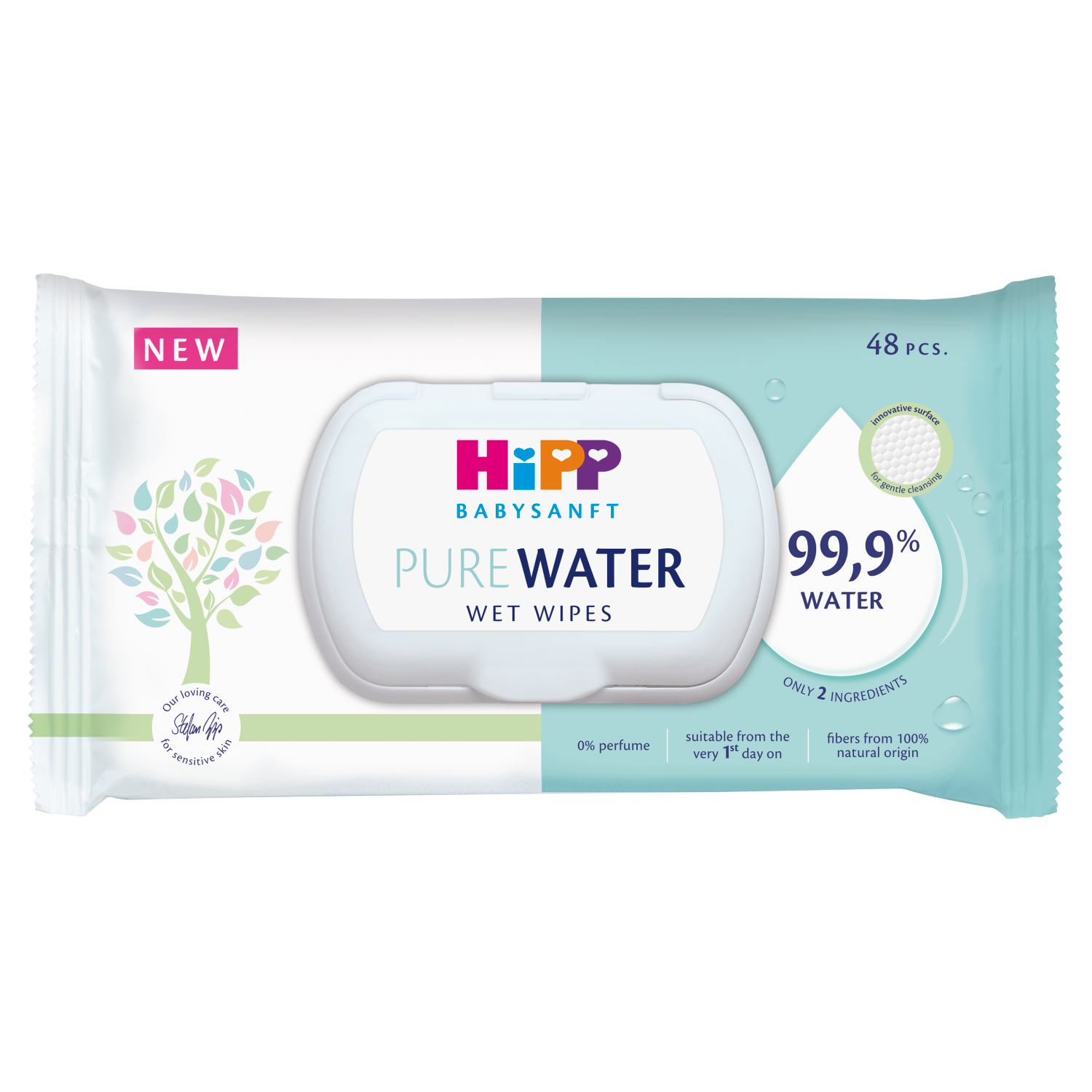HiPP Babysanft Pure Water, chusteczki nawilżane, 99,9% wody, 48 sztuk