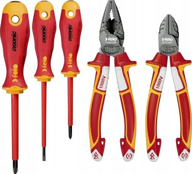 Zestaw narzędzi Felo 3 wkrętaków - ERGONIC VDE 4,0/PH1/PH2 + obcinaczki boczne 160 / kombinerki 180 magnet