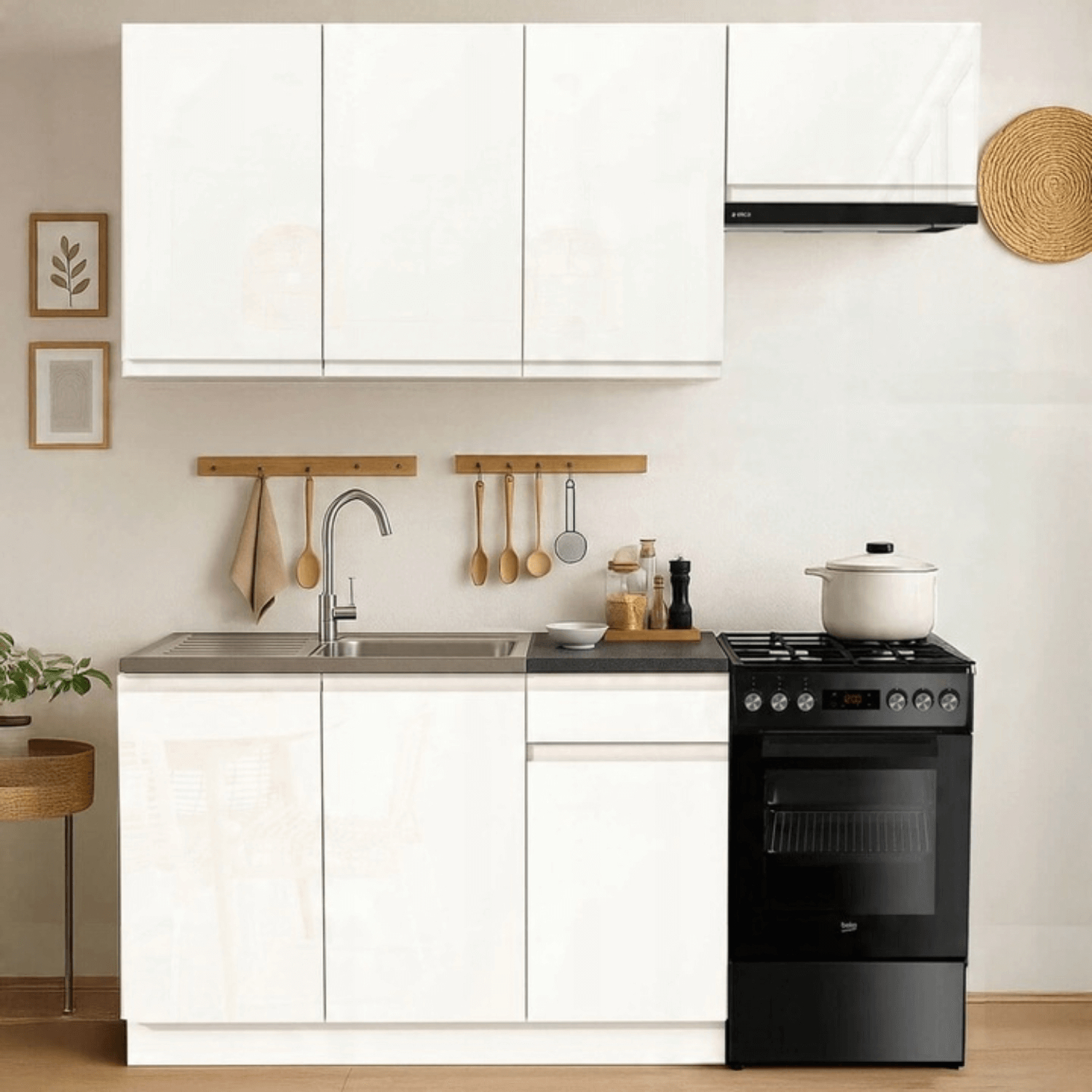 Zestaw Mebli Kuchennych MODERN 170 cm Biały Połysk Nowoczesny