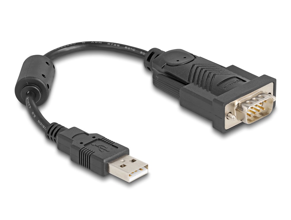 DeLOCK Adapter USB 2.0 Typ-A na 1 x szeregowy RS-232 D-Sub 9 pin męski z rdzeniem ferrytowym 0,25 m 61549