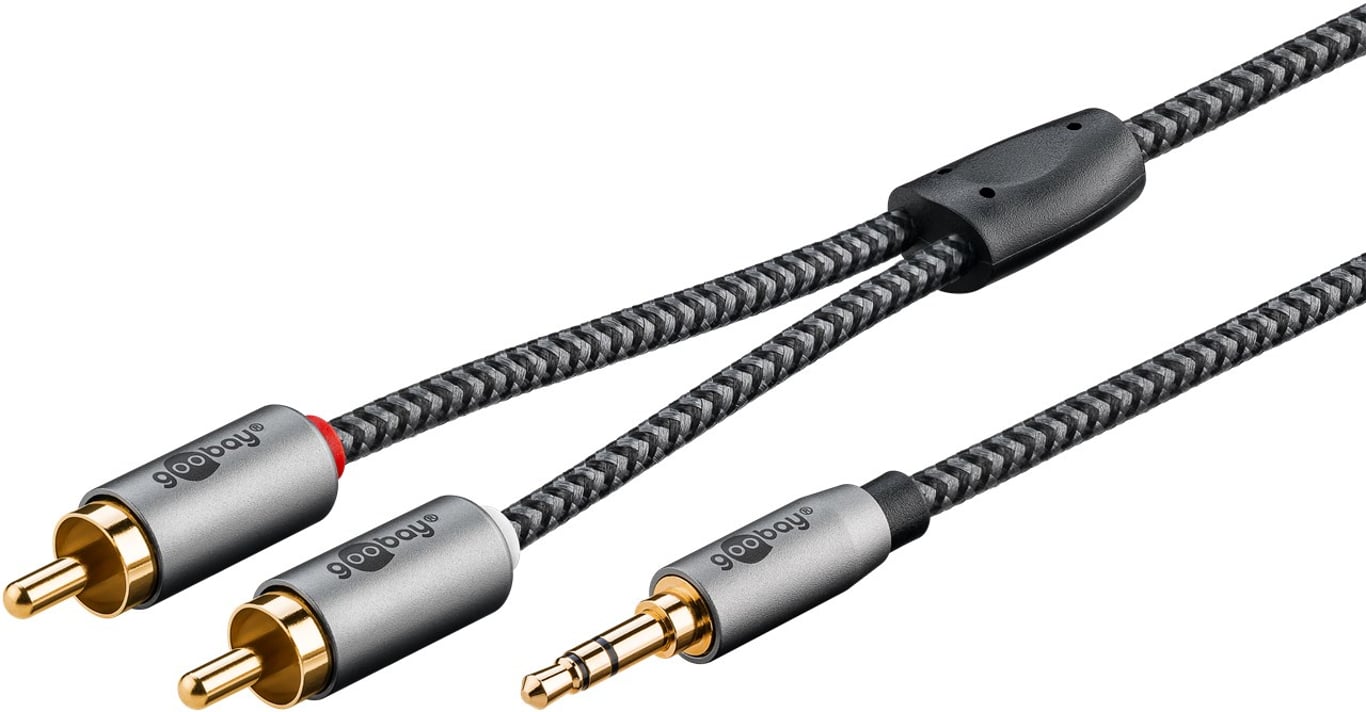 Goobay 65284 kabel audio 0,5 m 3.5mm 2 x RCA Czarny, Srebrny 65284