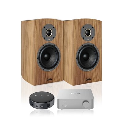 WIIM Wzmacniacz Vibelink Amp Srebrny + Odtwarzacz sieciowy ARYLIC Mini Czarny + Kolumny głośnikowe TAGA HARMONY Diamond B-60 V.3 Orzech (2 szt.)