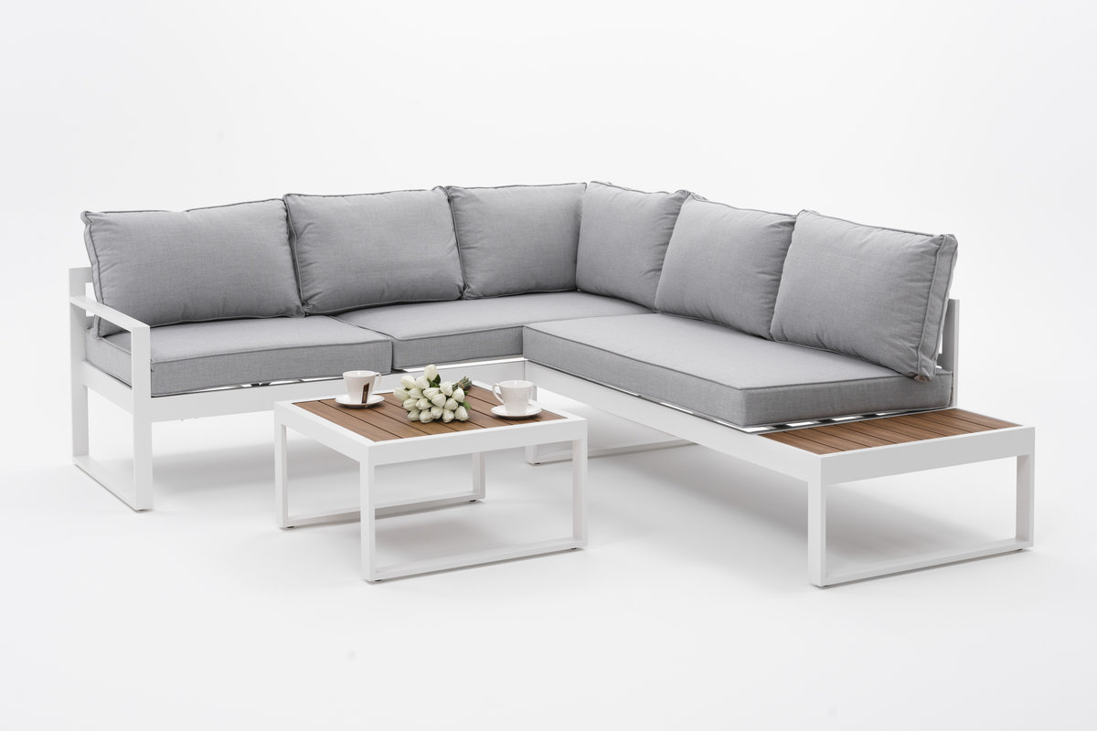 Meble Ogrodowe Narożnik Nowoczesny Aluminium Nicea Biały Prawy