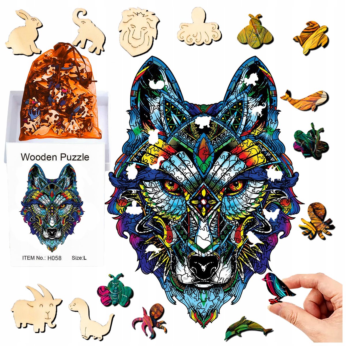 Duże Puzzle Drewniane Wilk 197 Elementów Układanka A4 Dla Dzieci Edukacyjne