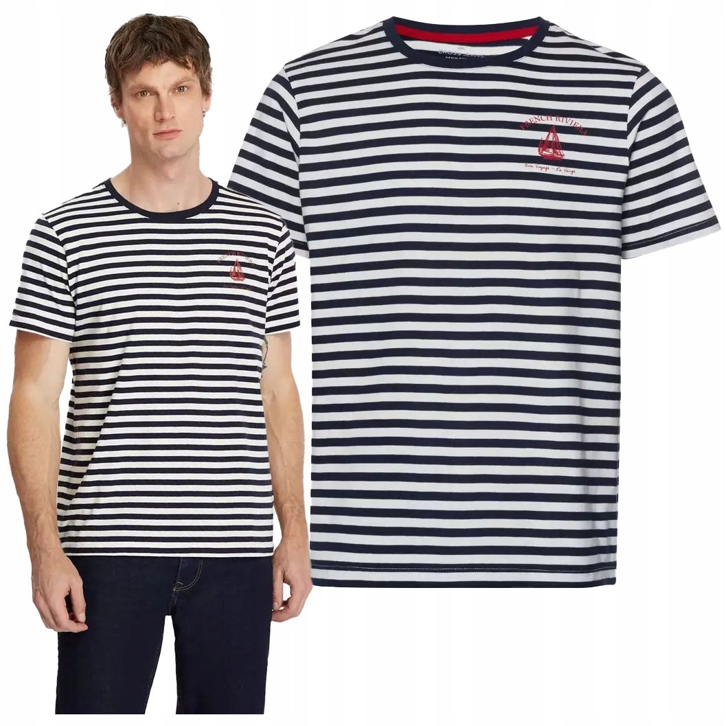 Koszulka męska T-SHIRT CROSS JEANS z krótkim rękawem bawełniana w paski XL