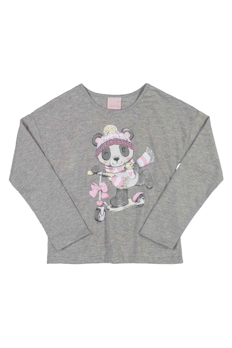 Bluzka dziewczęca z długim rękawem, szara, Quimby r.140