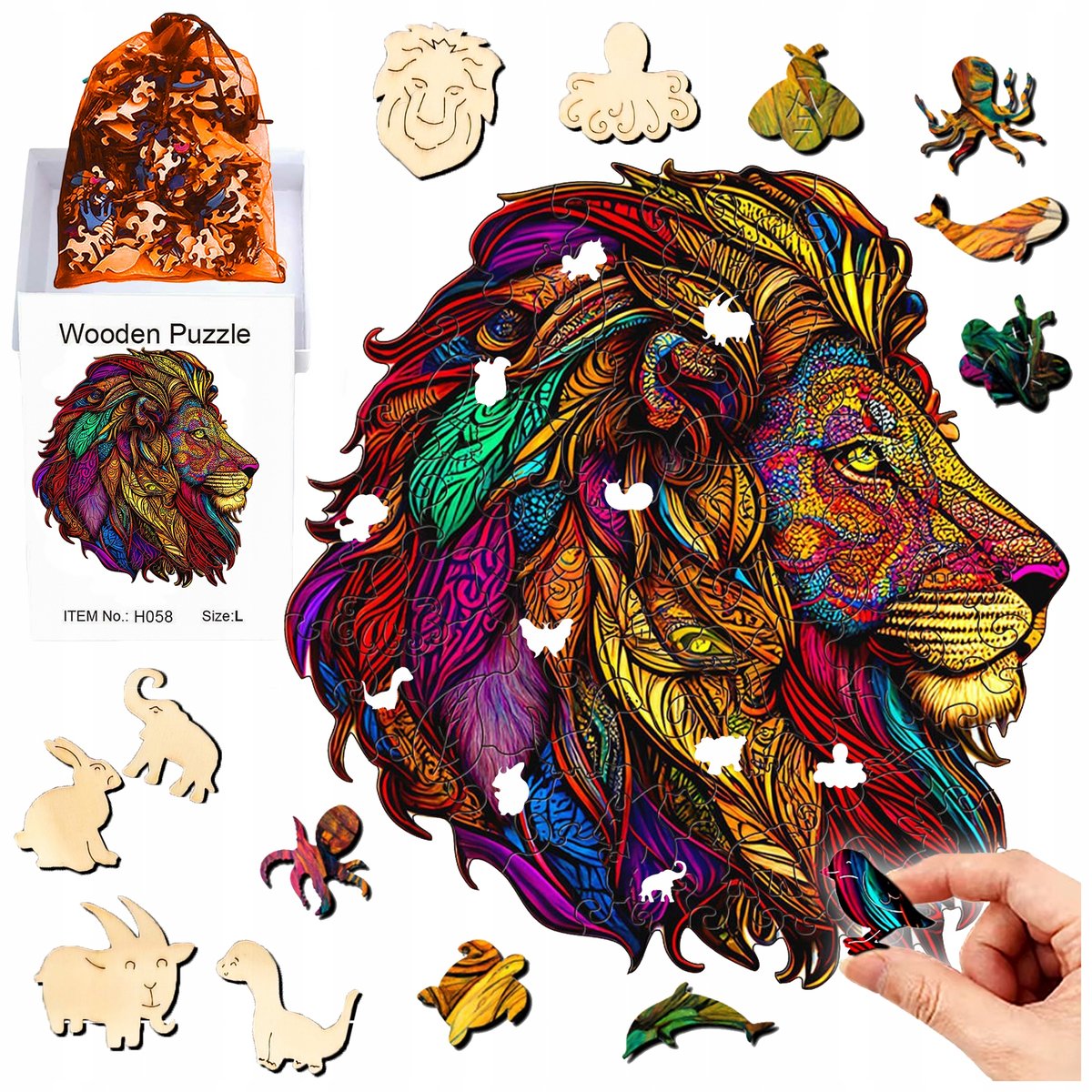 Duże Puzzle Drewniane Lew 133 Elementów Układanka A4 Dla Dzieci Edukacyjne