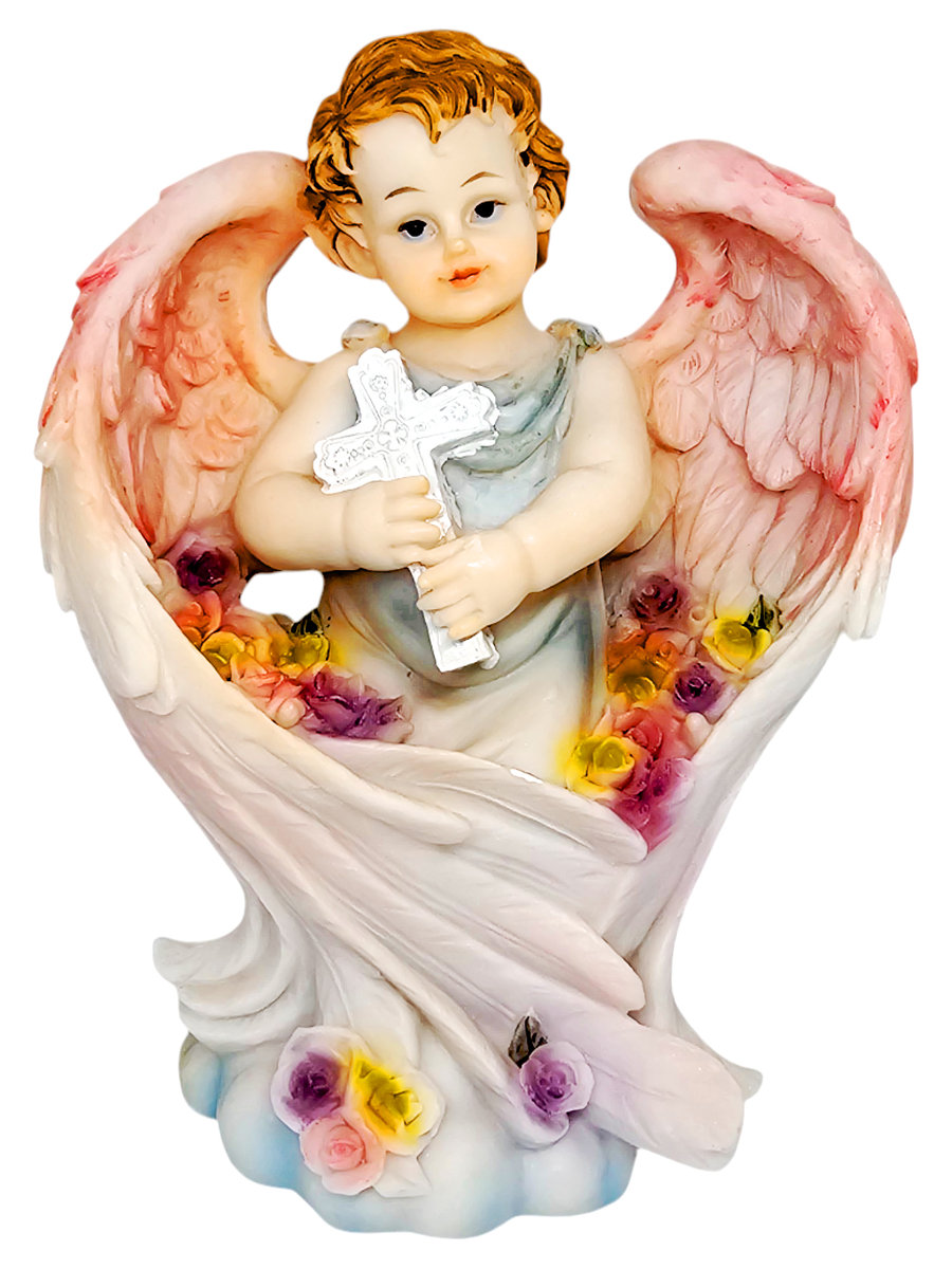 Figurka Anioł różowy krzyż TG012446B