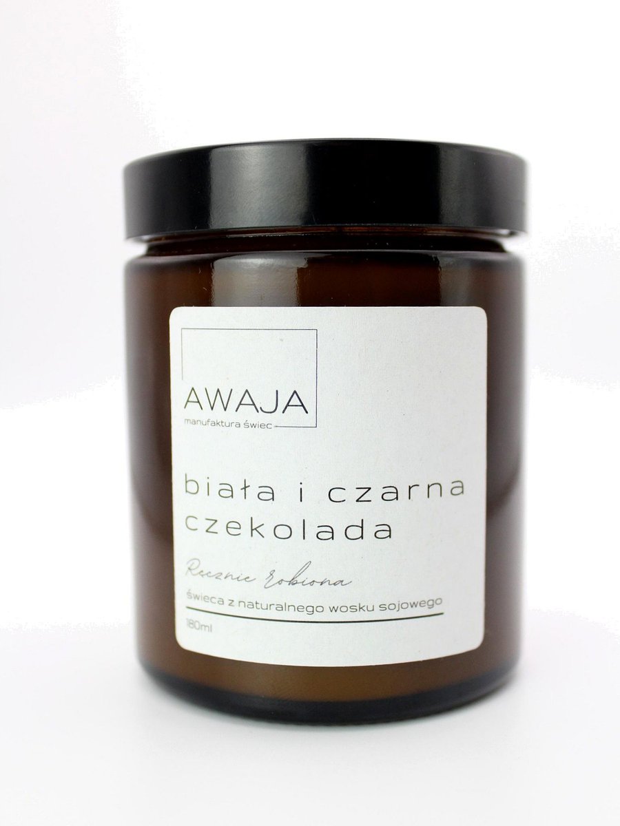 Świeca sojowa biała i czarna czekolada – zapachowa, ręcznie robiona, 180ml