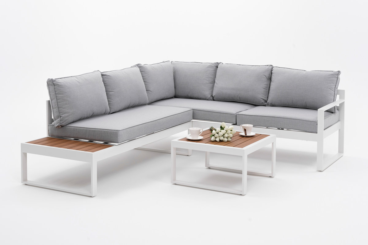 Meble Ogrodowe Narożnik Nowoczesny Aluminium Nicea Biały Lewy