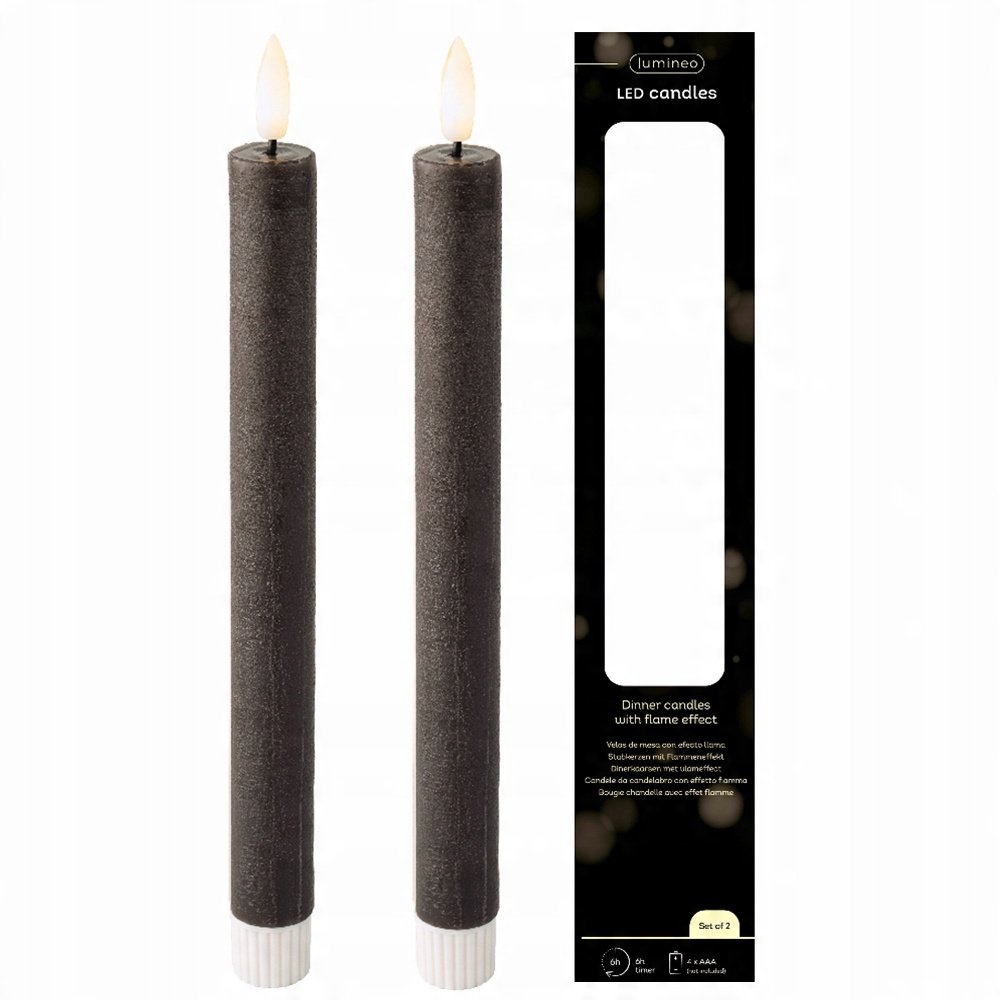 ŚWIECA wąska wosk na baterie 2x Świeczka LED czarne efekt płomienia 24,5 cm