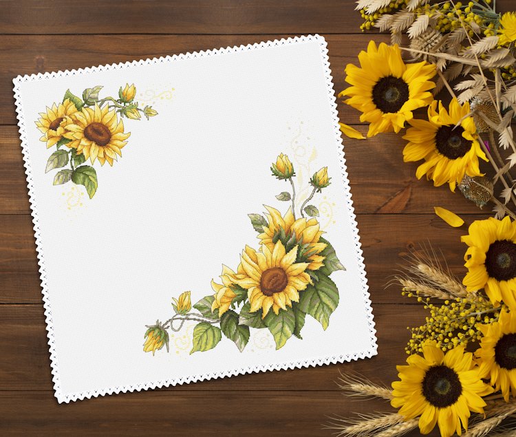 Haft krzyżykowy - Zestaw do haftu - Serwetka vintage słonecznikowa