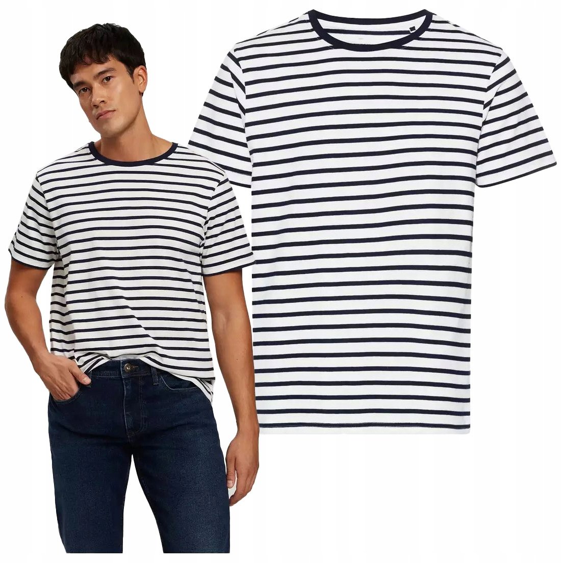 Koszulka męska T-SHIRT CROSS JEANS z krótkim rękawem bawełniana w paski L