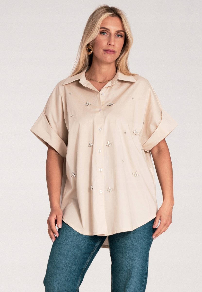 Koszula damska Koszula damska z krótkim rękawem Beżowa M1226 r. S/M
