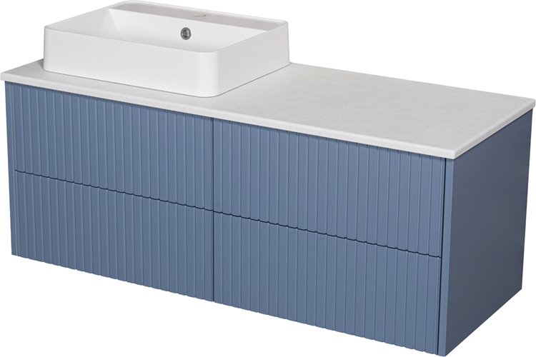Szafka łazienkowa wisząca frezowana z umywalką 120 cm Mirage kolor niebieski mat