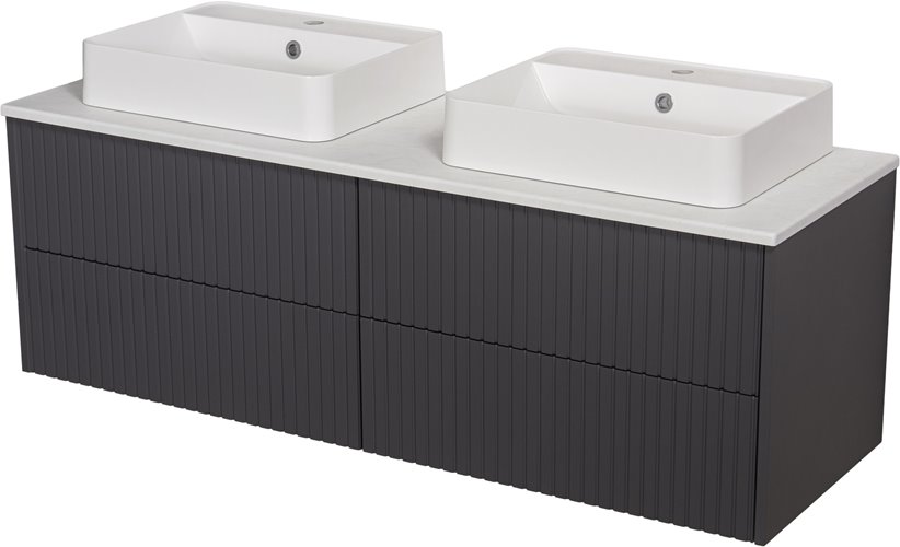 Szafka łazienkowa wisząca frezowana z umywalką 140 cm Mirage kolor szary mat