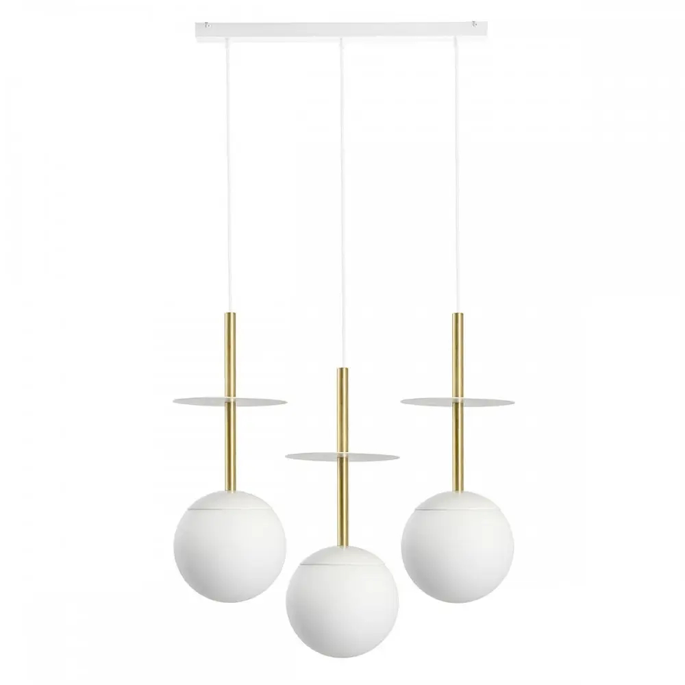Szklana lampa wisząca do kuchni PLAAT A 3L PLL331P0 balls mosiądz białe