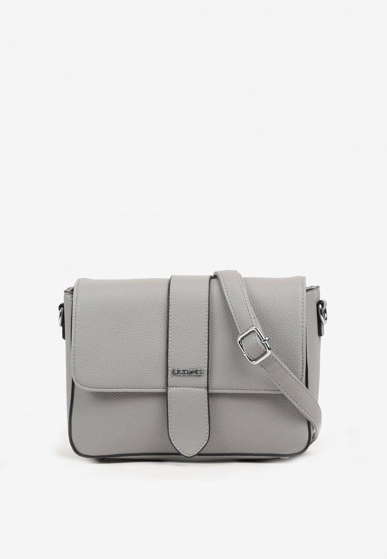 Szara Mała Torebka Listonoszka z Klapą i Metaliczną Aplikacją Nireine