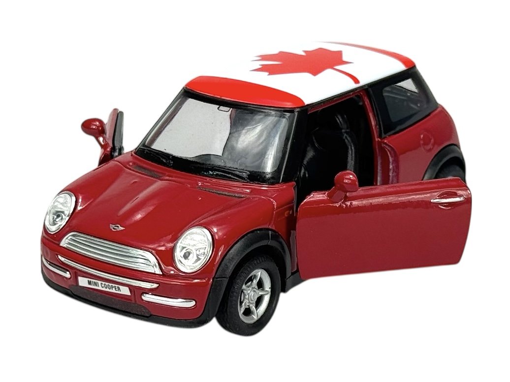 WELLY MINI COOPER Z FLAGĄ KANADY CZERWONY 1:34 SAMOCHÓD NOWY METALOWY MODEL
