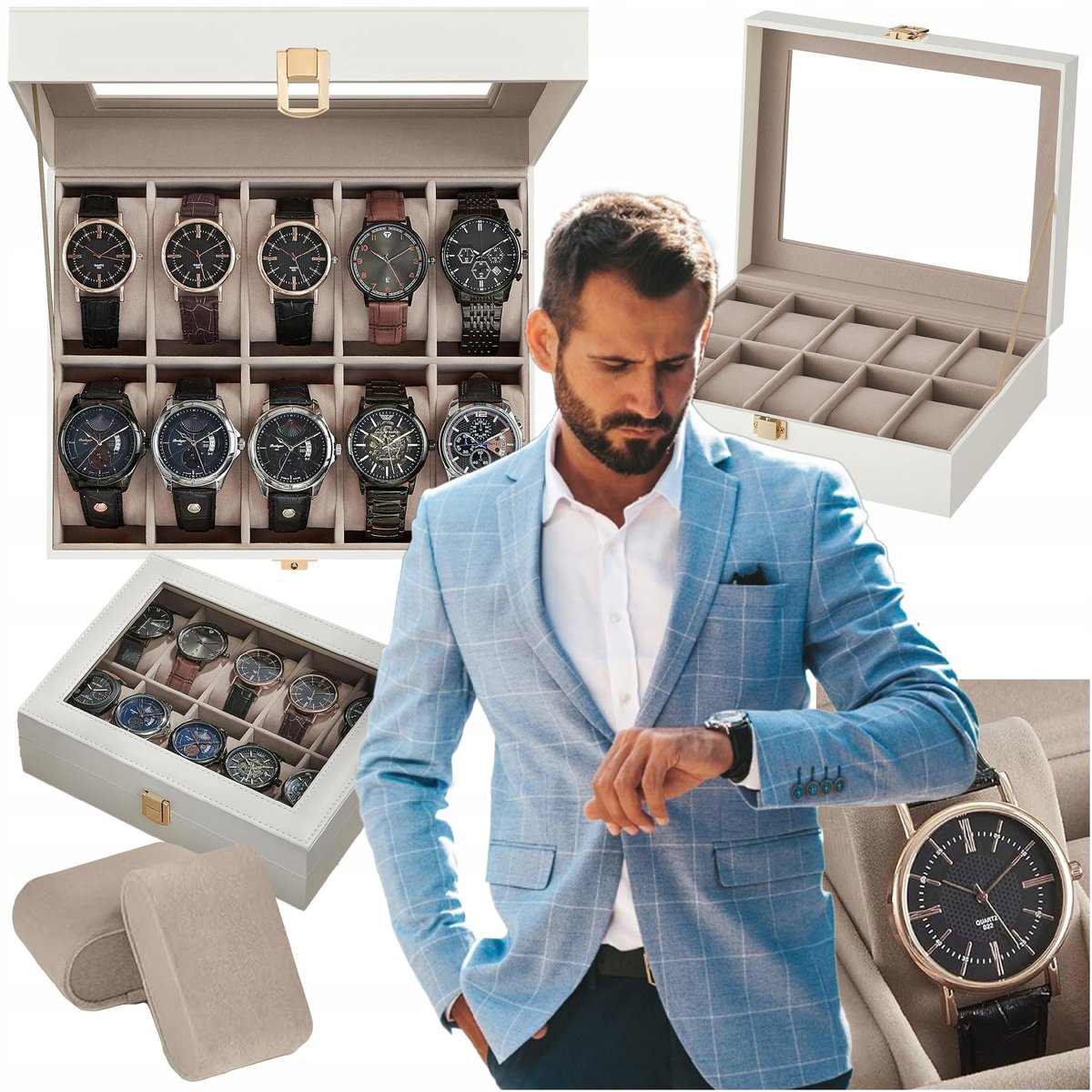 Etui Pudełko na zegarki damskie męskie Szkatułka z10 przegródkami Organizer