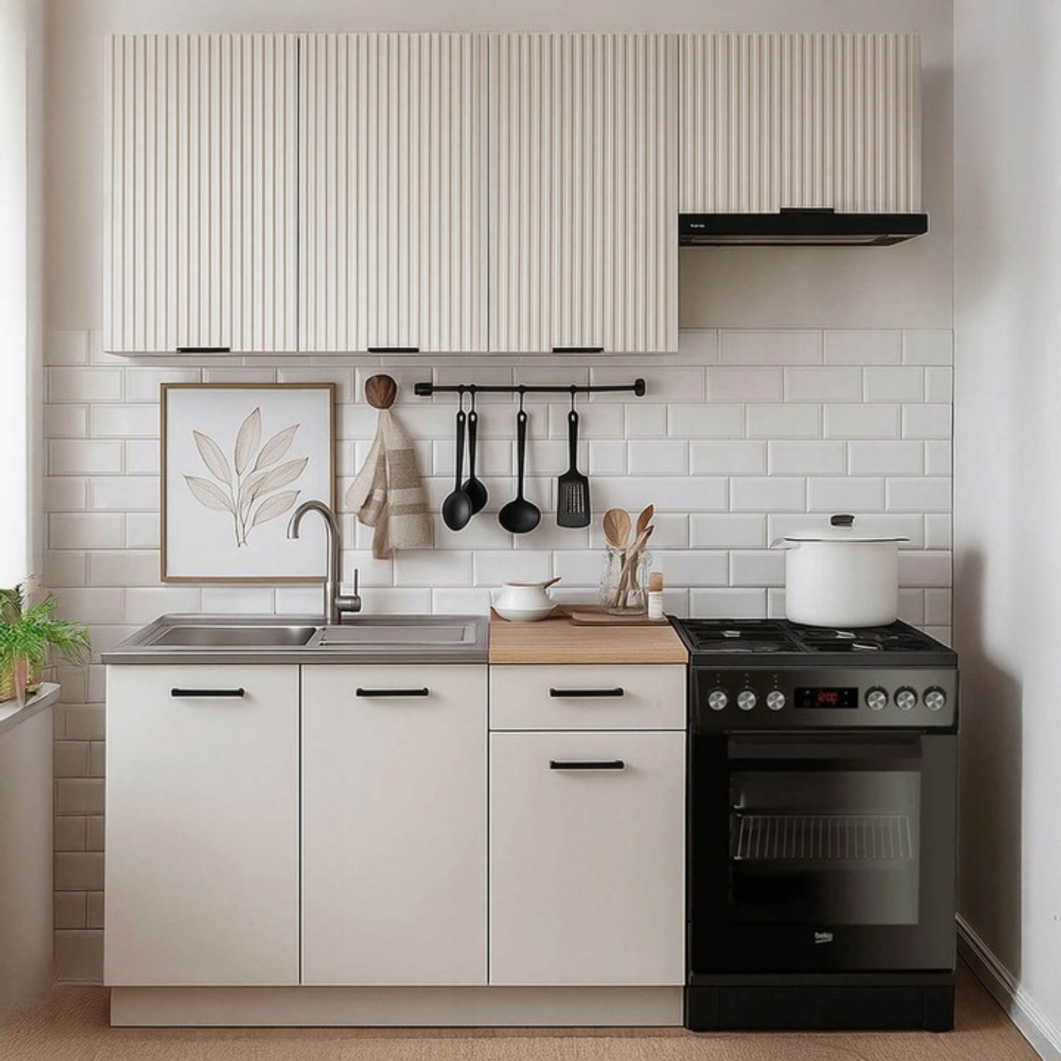 Zestaw Mebli Kuchennych MODERN 170 cm Kaszmir/Biały Ryflowany Nowoczesny