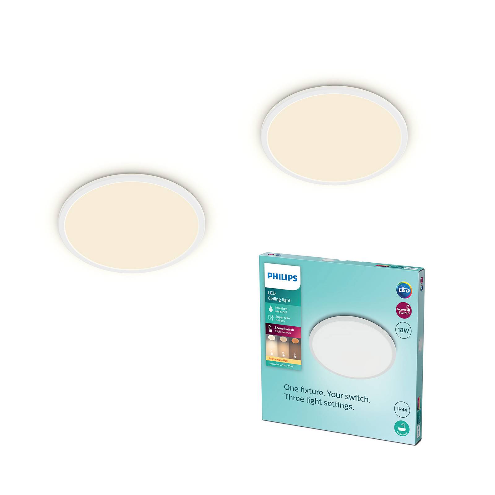 Philips Lampa sufitowa LED SuperSlim, możliwość ściemniania, biały / opal, biuro, tworzywo sztuczne, nowoczesny