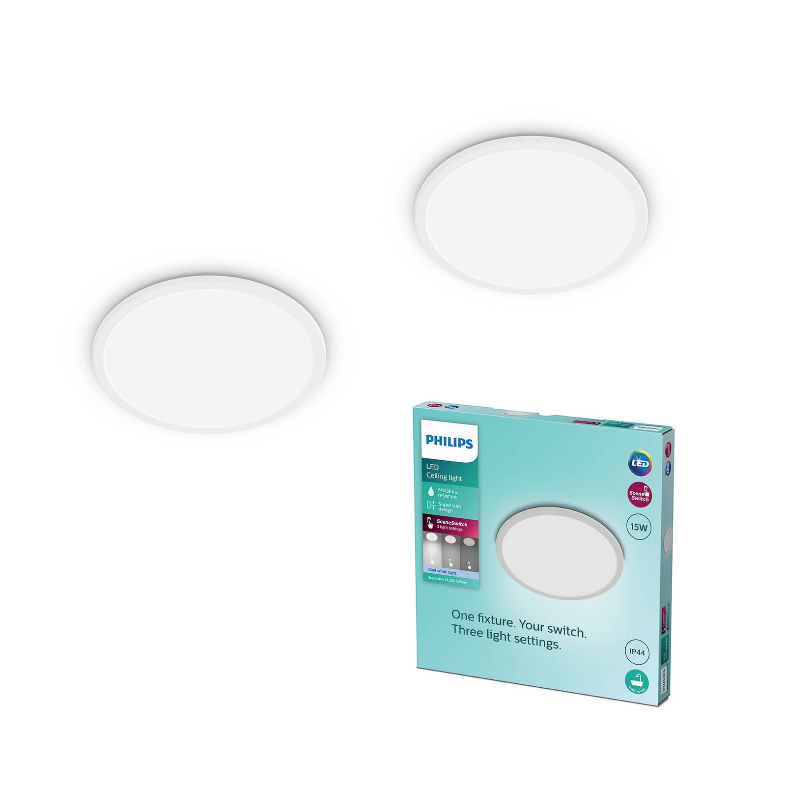 Philips Lampa sufitowa LED SuperSlim, możliwość ściemniania, biały / opal, biuro, tworzywo sztuczne, nowoczesny