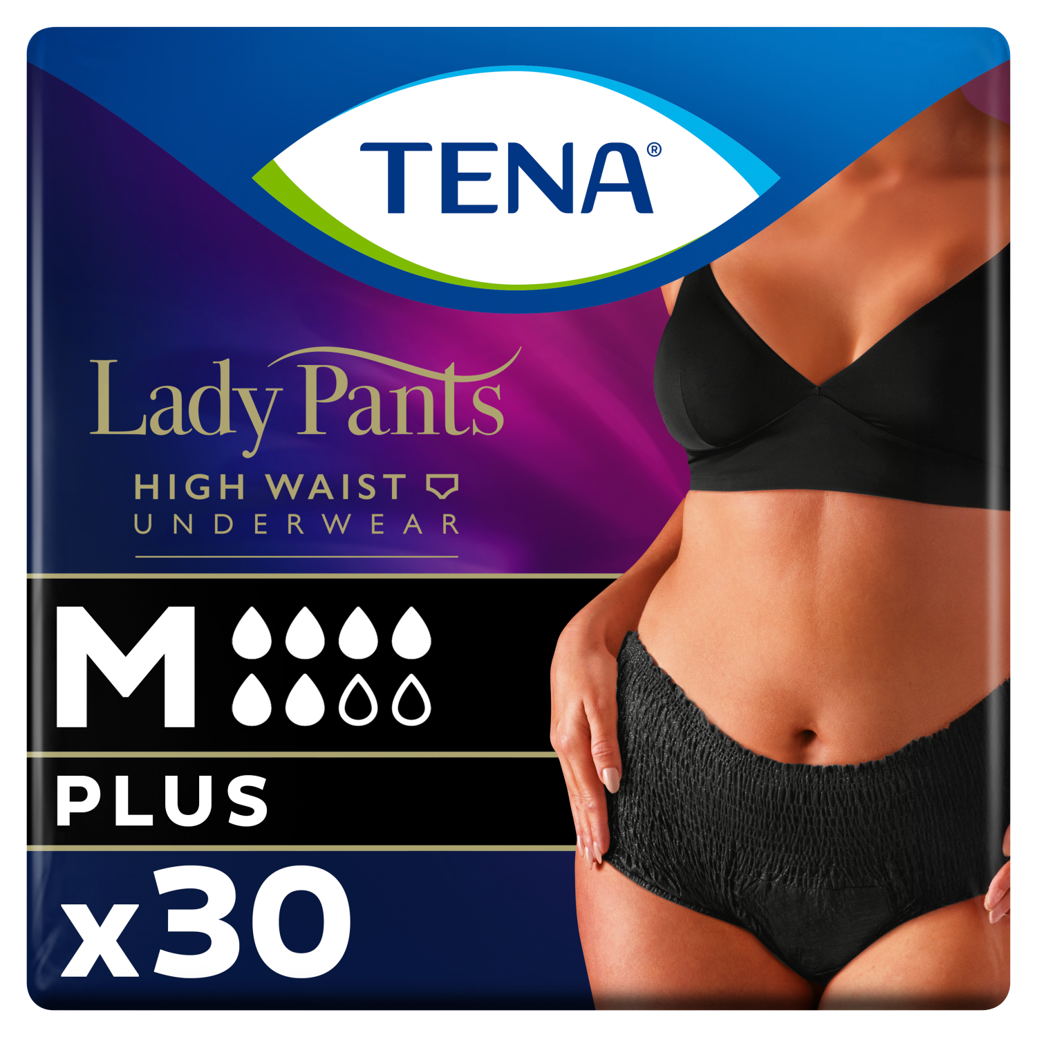 Tena Lady Pants Noir, majtki chłonne, rozmiar M, 75-105 cm, Plus, 30 sztuk