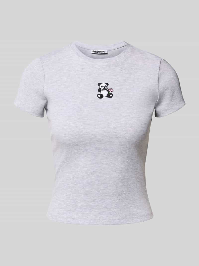 T-shirt z wyhaftowanym motywem i okrągłym dekoltem
