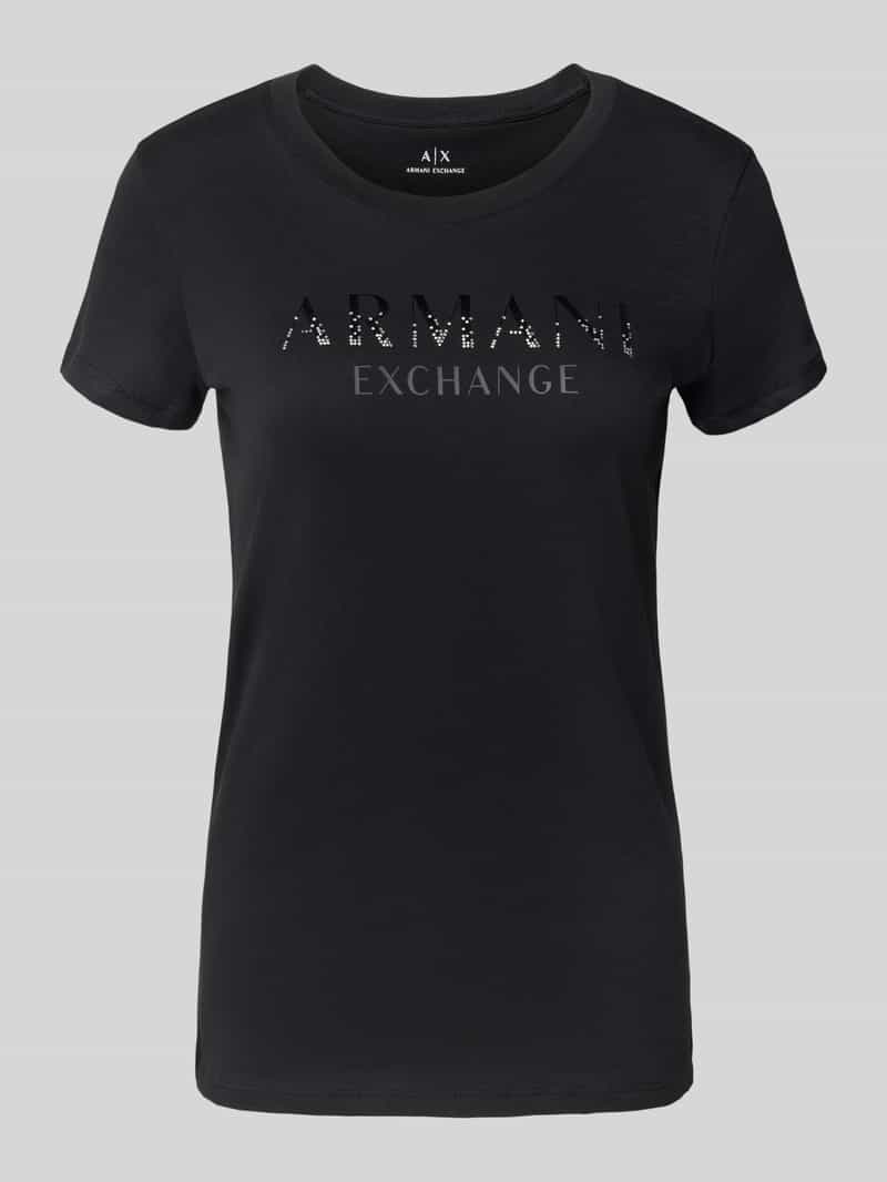 T-shirt z obszyciem ozdobnymi kamieniami i okrągłym dekoltem
