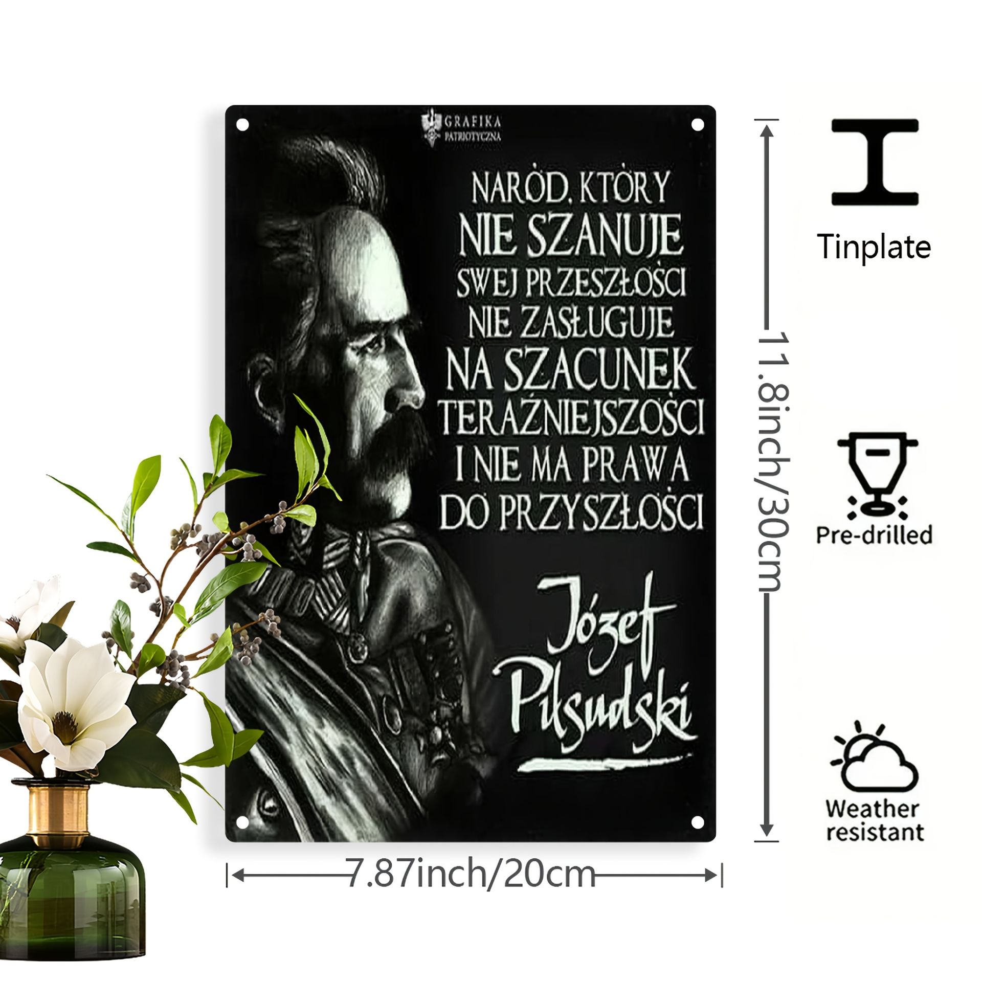 TEMU 1 Szt. Tablica Z Nadrukiem Wizerunku Józefa Piłsudskiego, Dekoracja Pokoju, Wieszanie Na Ścianie, Przedwiercone, Odporne Na Warunki