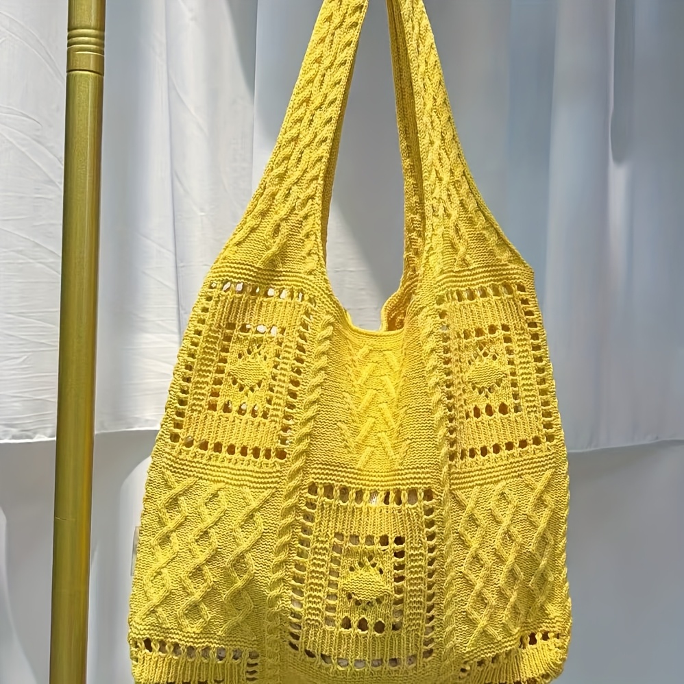 TEMU Wysokiej jakości torba typu tote o dużej pojemności, z ażurowym wzorem w stylu leśnym, wersja koreańska, codzienna torba na ramię z dzianiny.