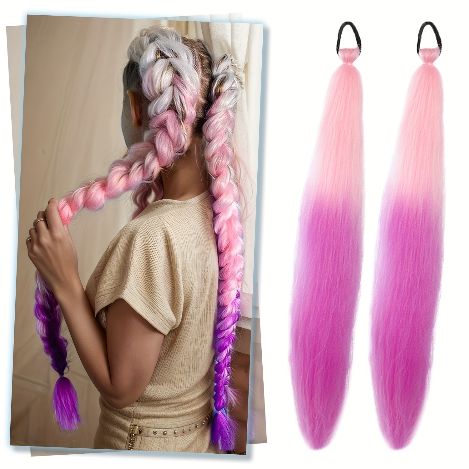 TEMU 2 szt. 26-calowe Proste Warkocze z Elastycznym Wiązaniem - Syntetyczne, Termoodporne Przedłużenia do Fryzur dla Kobiet, Wielokolorowe Opcje na