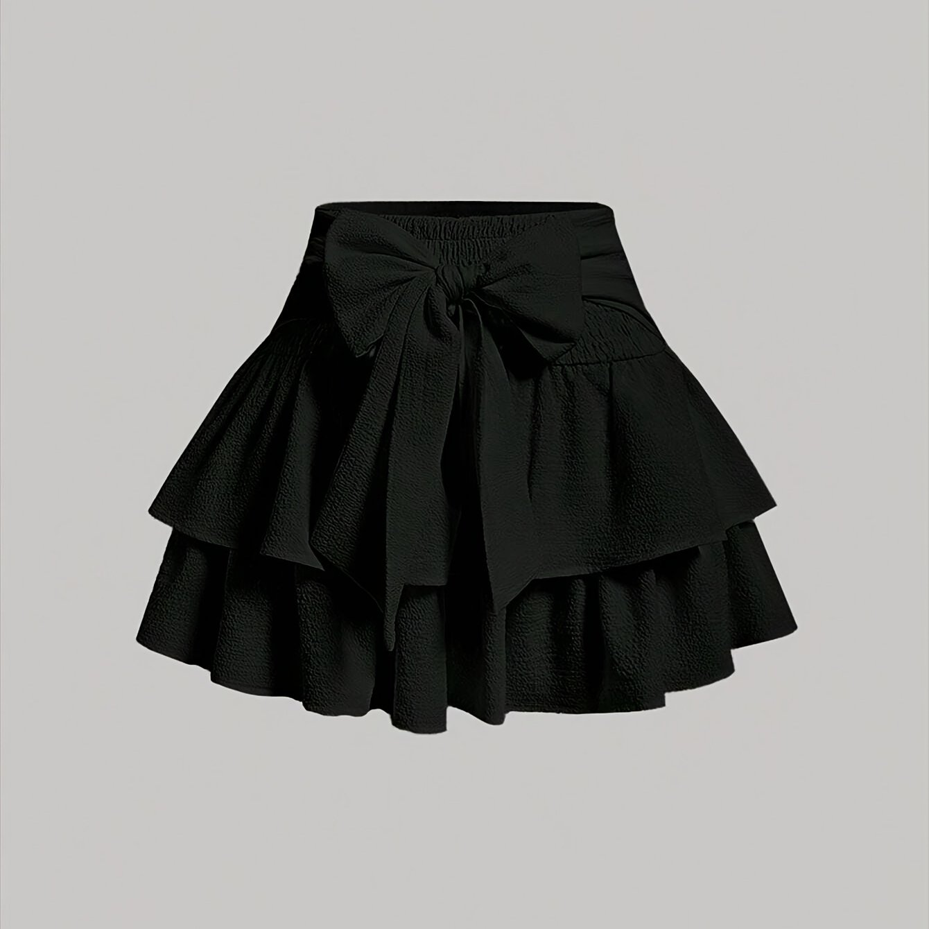 TEMU Spódnica wielowarstwowa w jednolitym kolorze z paskiem w kokardę, styl kampusowy, podkreślająca młodzieńczą witalność