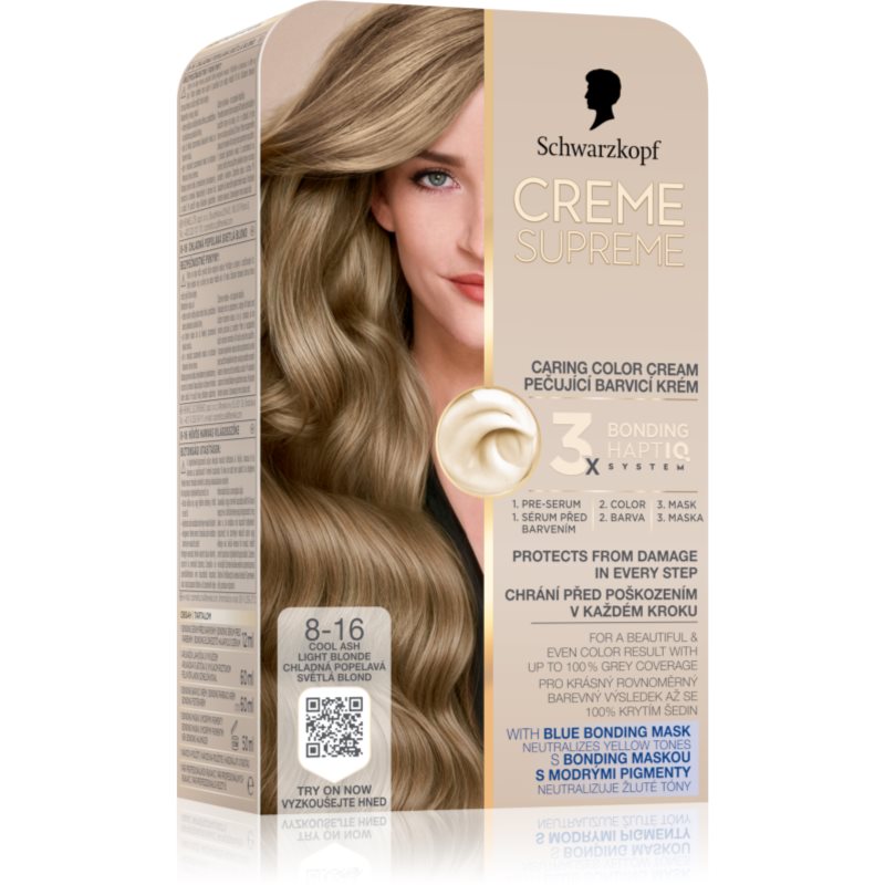 Schwarzkopf Creme Supreme trwała farba do włosów odcień 8-16 Cool Ash Light Blonde 60 ml