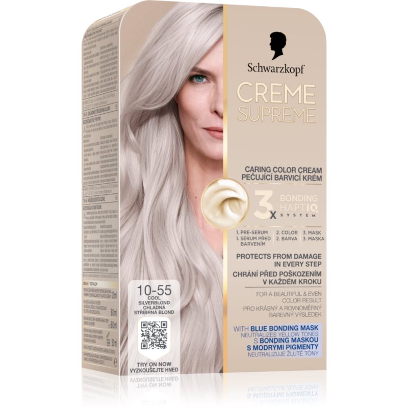 Schwarzkopf Creme Supreme trwała farba do włosów odcień 10-55 Cool Silverblond 60 ml