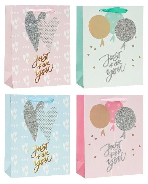 Torebka ozdobna brokat 26x32x10cm mix Rozette - artykuł papierniczy