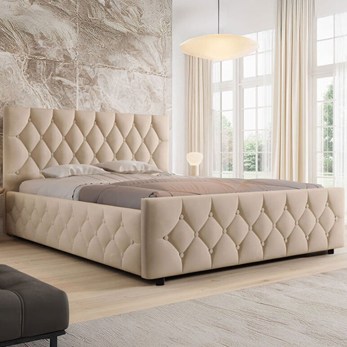 Łóżko tapicerowane z pojemnikiem SFG0172 140x200 Welur Beż #3