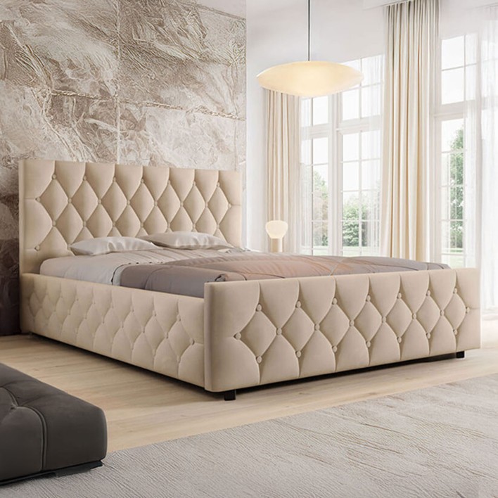 Łóżko tapicerowane z pojemnikiem SFG0172 160x200 Welur Beż #3