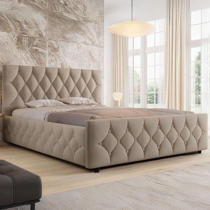 Łóżko tapicerowane z pojemnikiem SFG0172 160x200 Welur Ciemny Beż #6