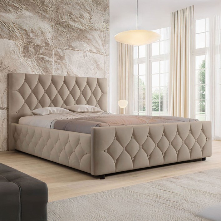 Łóżko tapicerowane z pojemnikiem SFG0172 180x200 Welur Ciemny Beż #6