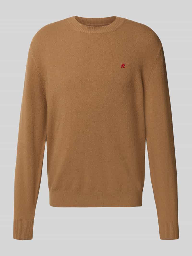 Sweter z dzianiny z mieszanki wełny lana z okrągłym dekoltem