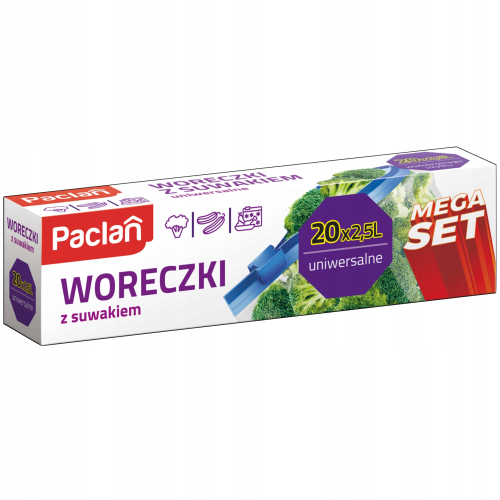 Paclan Mega Set, woreczki uniwersalne z suwakiem 2,5 L, 20 szt.