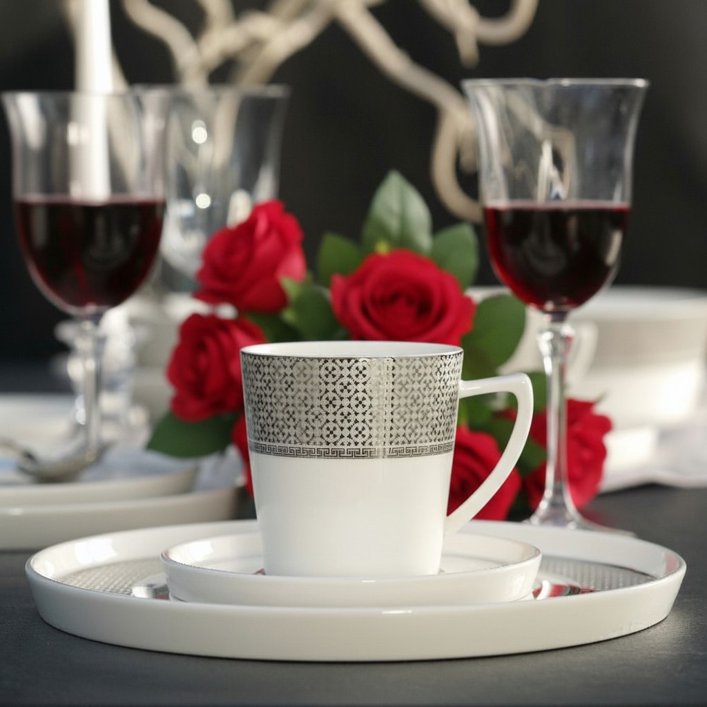 Serwis kawowy porcelanowy na 12 osób SHIRO duże filiżanki