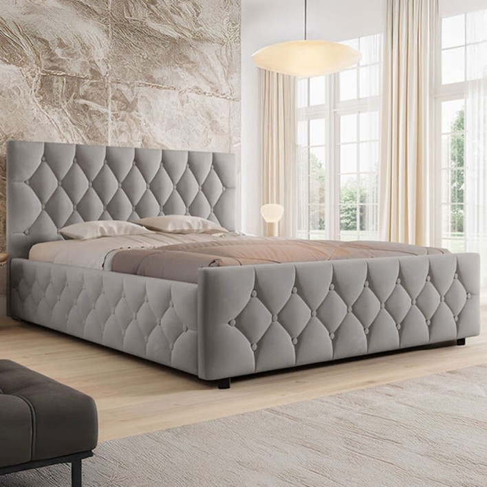 Łóżko tapicerowane z pojemnikiem SFG0172 140x200 Welur Szary #53